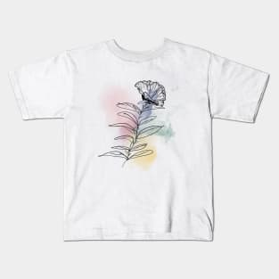 Black line abstract flower on Watercolour background Kids T-Shirt